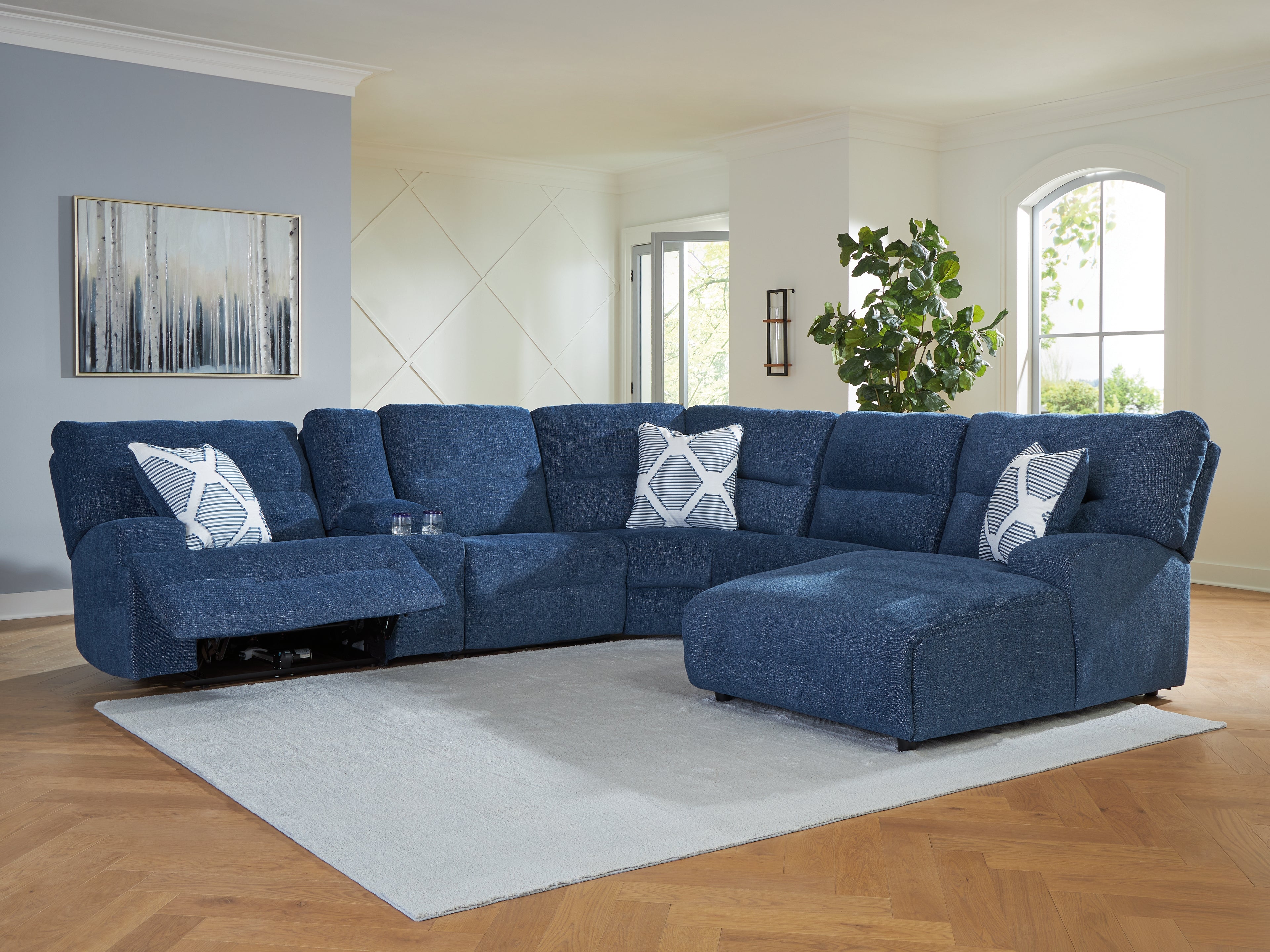 Ashley Acklen Place Navy 6-Piece RAF Chaise Power Reclining