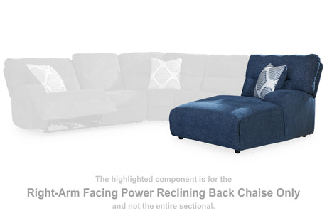 Acklen Place Navy Right-Arm Facing Power Press Back Chaise from Ashley - Luna Furniture