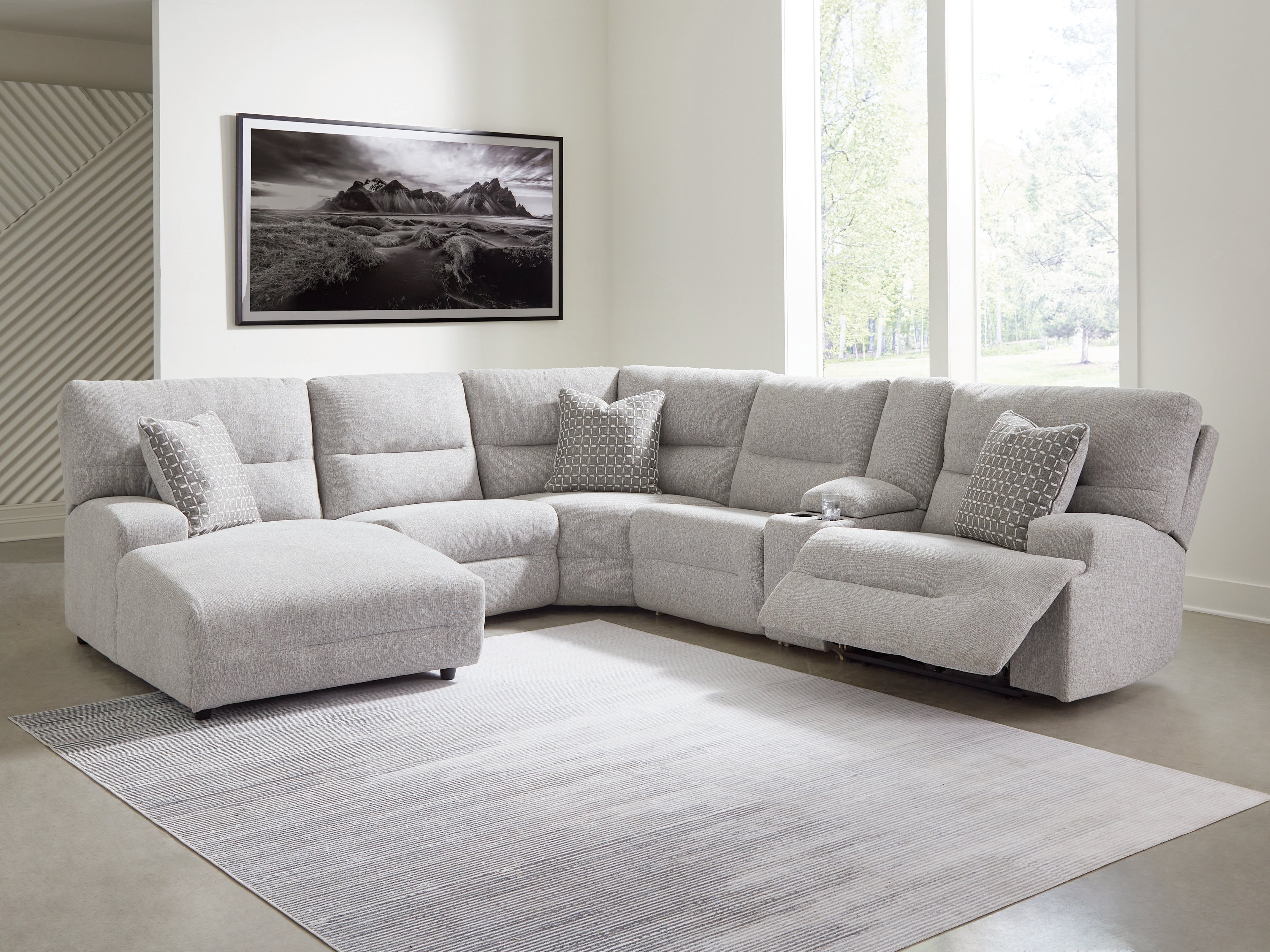 Ashley Acklen Place Pewter 6-Piece LAF Chaise Power Reclining