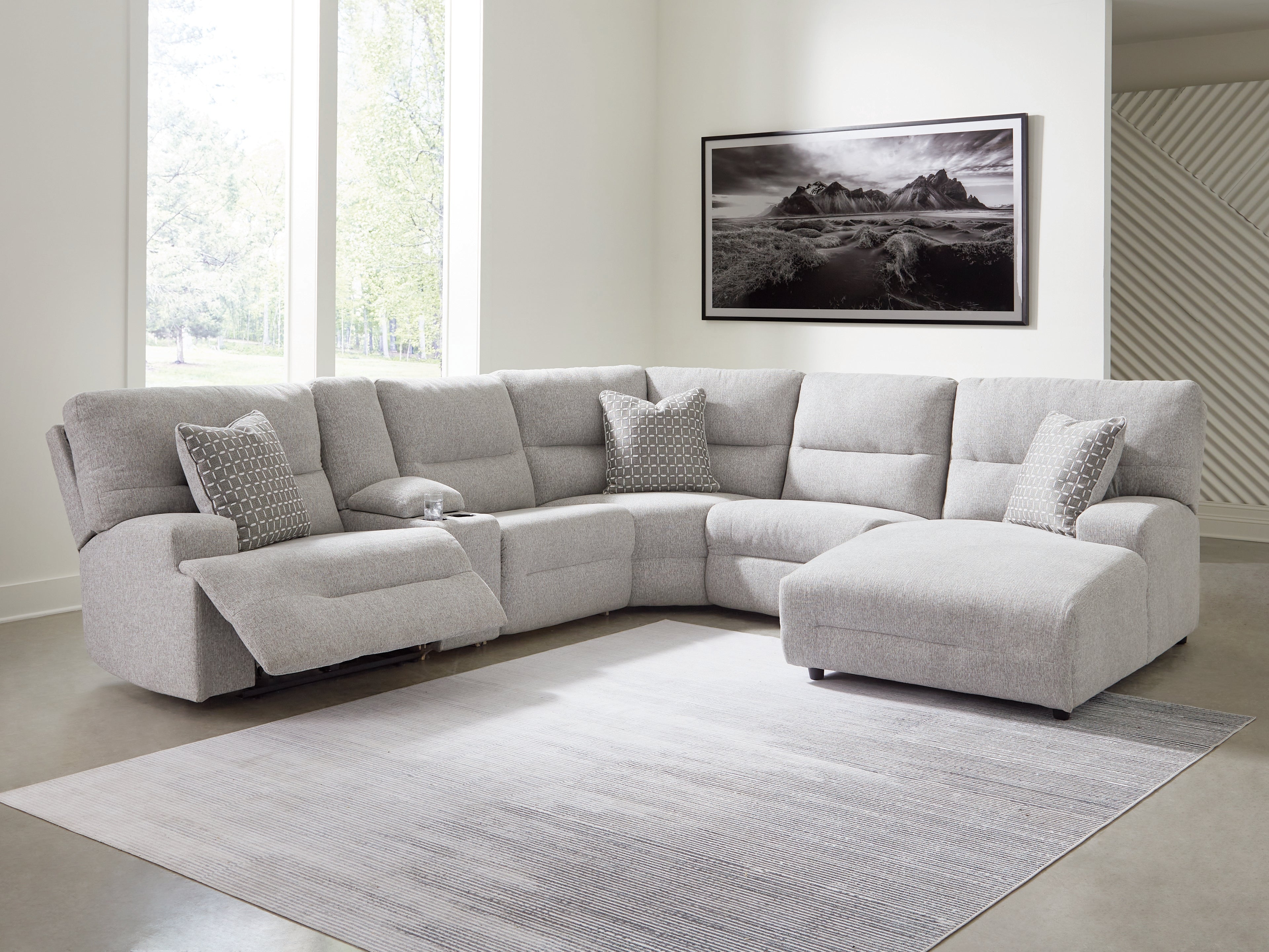 Acklen Place Pewter 6-Piece RAF Chaise Power Reclining Sectional