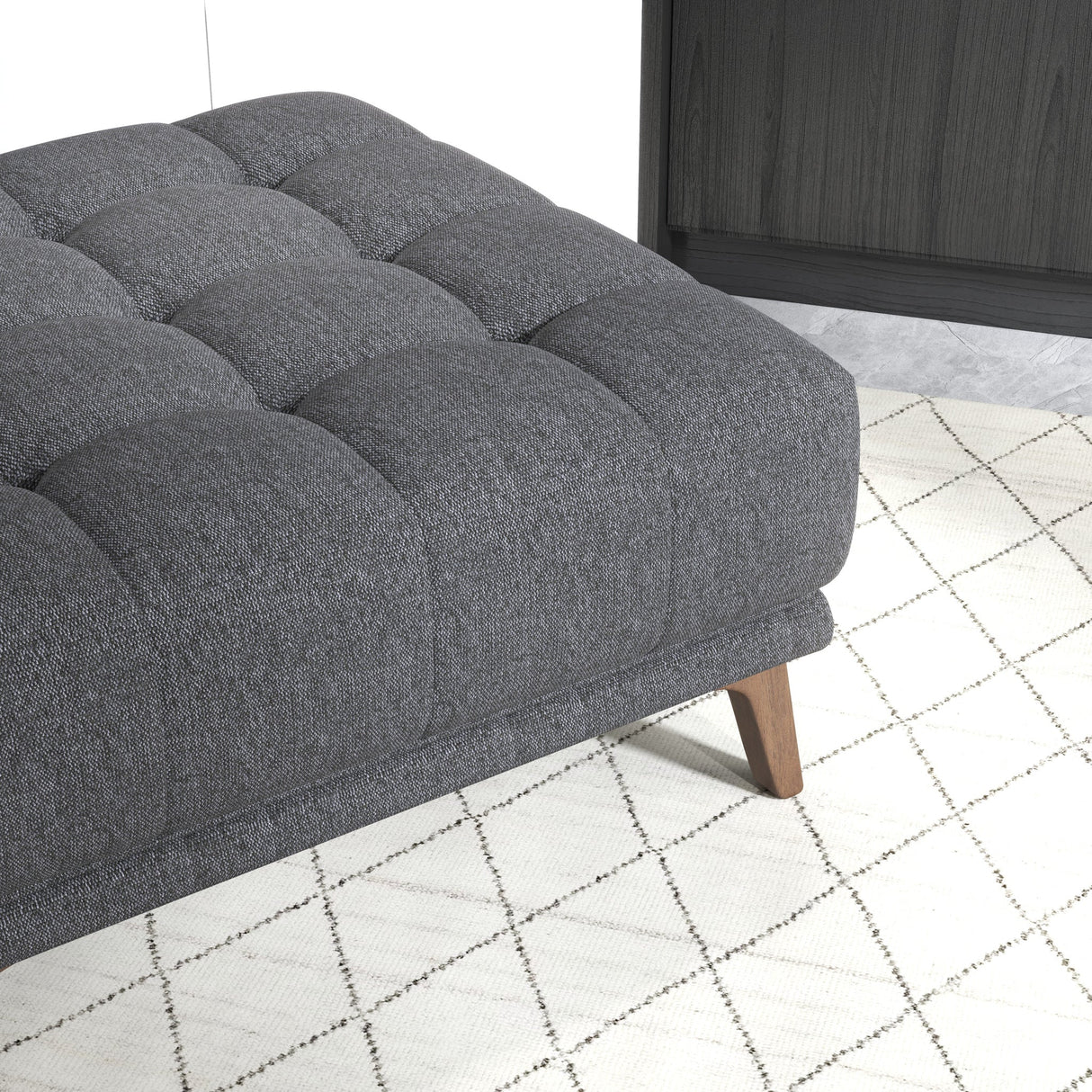 Kano Dark Gray Linen Square Upholstered Ottoman from Ashcroft Furniture - Luna Furniture