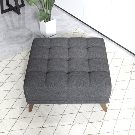 Kano Dark Gray Linen Square Upholstered Ottoman from Ashcroft Furniture - Luna Furniture