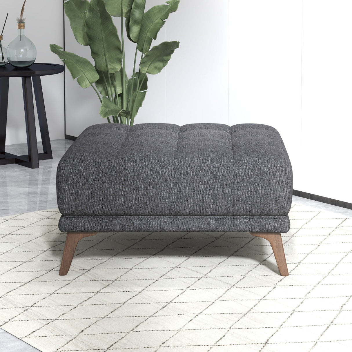 Kano Dark Gray Linen Square Upholstered Ottoman from Ashcroft Furniture - Luna Furniture