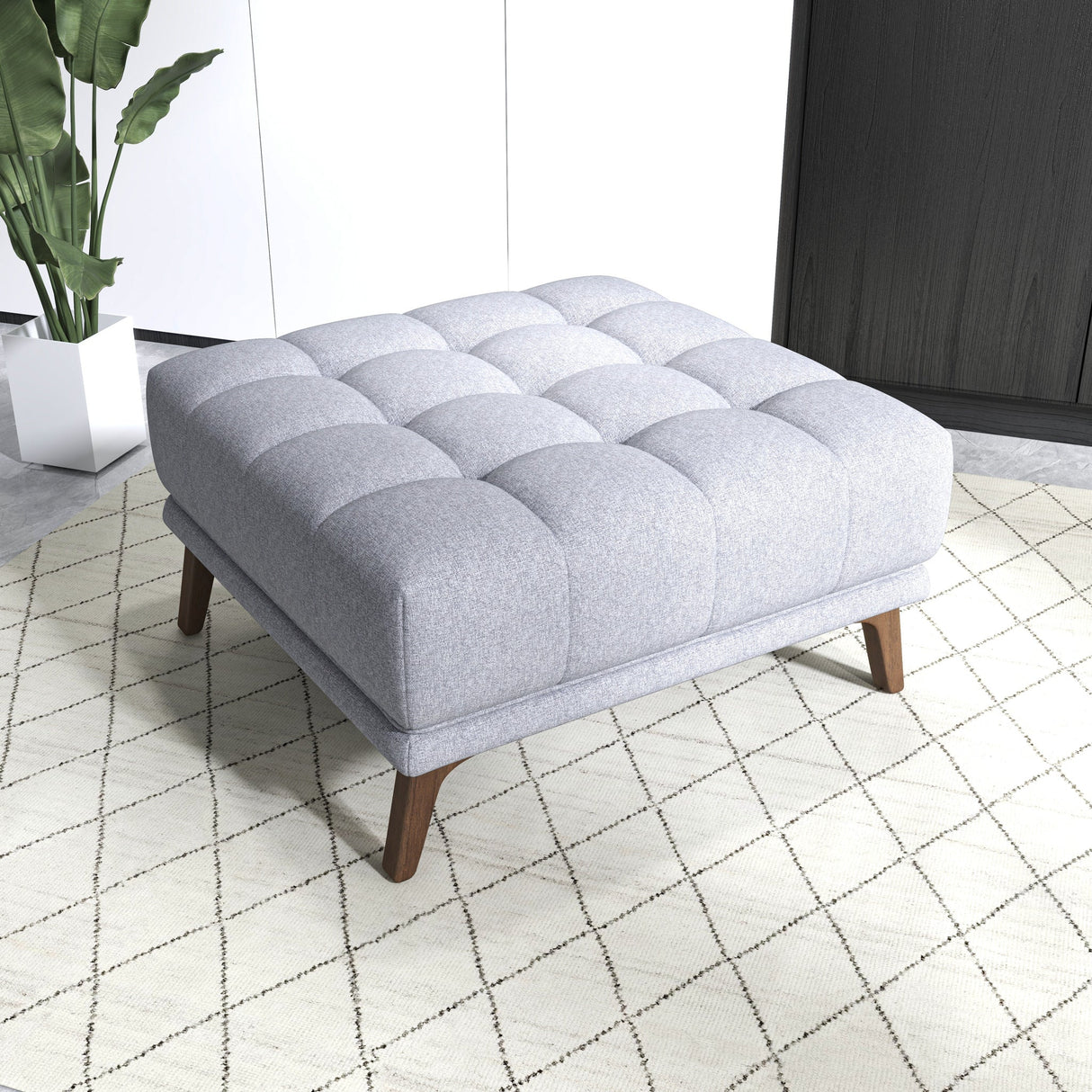 Kano Light Gray Linen Square Upholstered Ottoman from Ashcroft Furniture - Luna Furniture