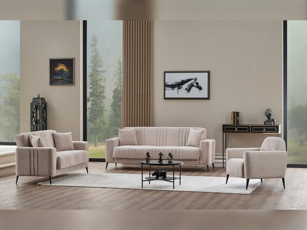 Adela 3-pieces (Sofa & Loveseat & Chair) Livingroom Set in Cream