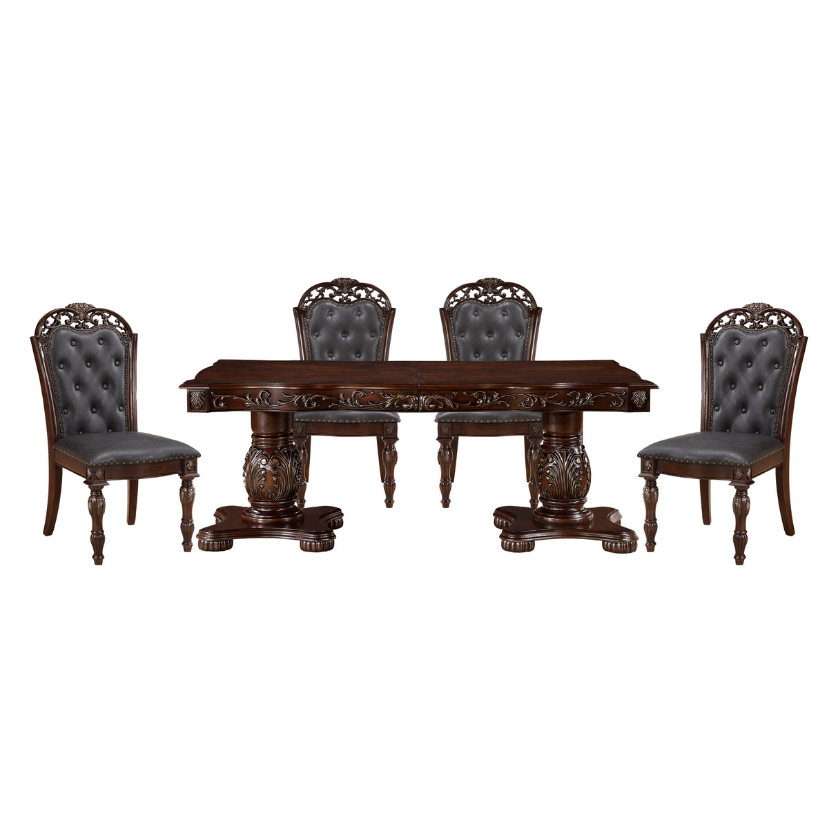 Adelina Cherry 5-Piece Double Pedestal Extendable Dining Room Set from Homelegance - Luna Furniture