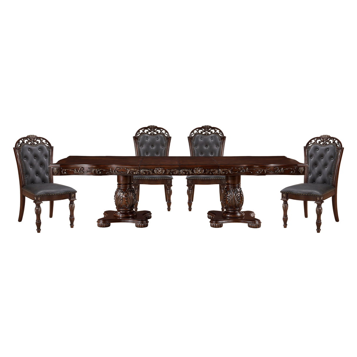 Adelina Cherry 5-Piece Double Pedestal Extendable Dining Room Set from Homelegance - Luna Furniture