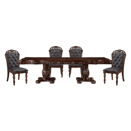 Adelina Cherry 5-Piece Double Pedestal Extendable Dining Room Set from Homelegance - Luna Furniture