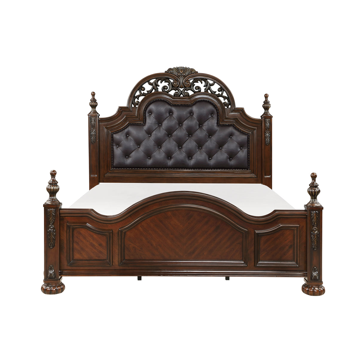 Adelina Cherry 5-Piece Poster Bedroom Set (Queen Bed, Nightstand, Dresser, Mirror, Chest) from Homelegance - Luna Furniture