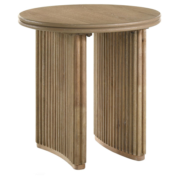 Adina Distressed Light Brown Round Wood Side End Table