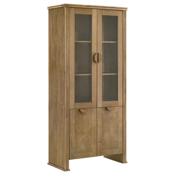 Adina Distressed Light Brown Tall Dining Display Cabinet