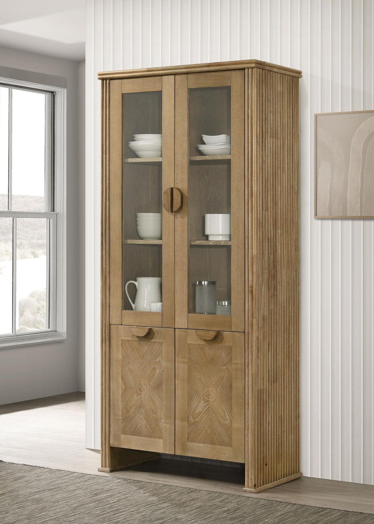 Adina Distressed Light Brown Tall Dining Display Cabinet from Coaster - Luna Furniture