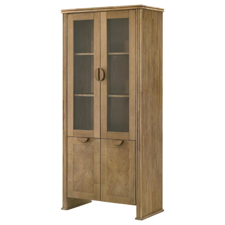 Adina Distressed Light Brown Tall Dining Display Cabinet from Coaster - Luna Furniture