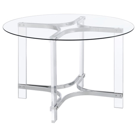 Adino Chrome 47-inch Round Glass Top Acrylic Dining Table from Coaster - Luna Furniture