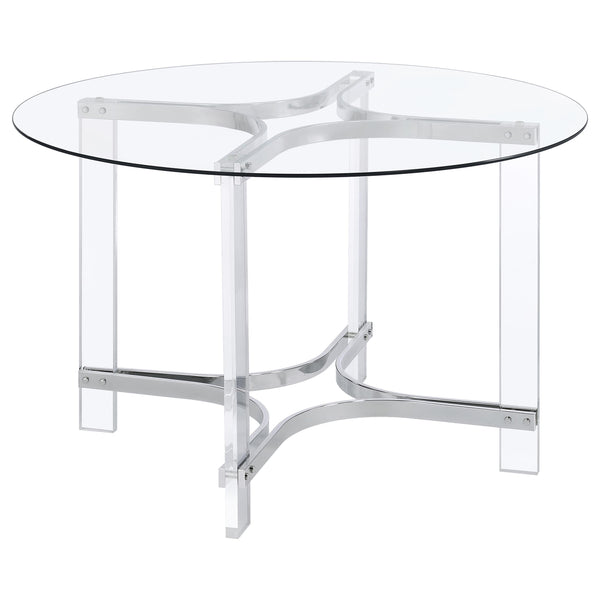 Adino Chrome 47-inch Round Glass Top Acrylic Dining Table
