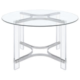Adino Chrome 47-inch Round Glass Top Acrylic Dining Table from Coaster - Luna Furniture