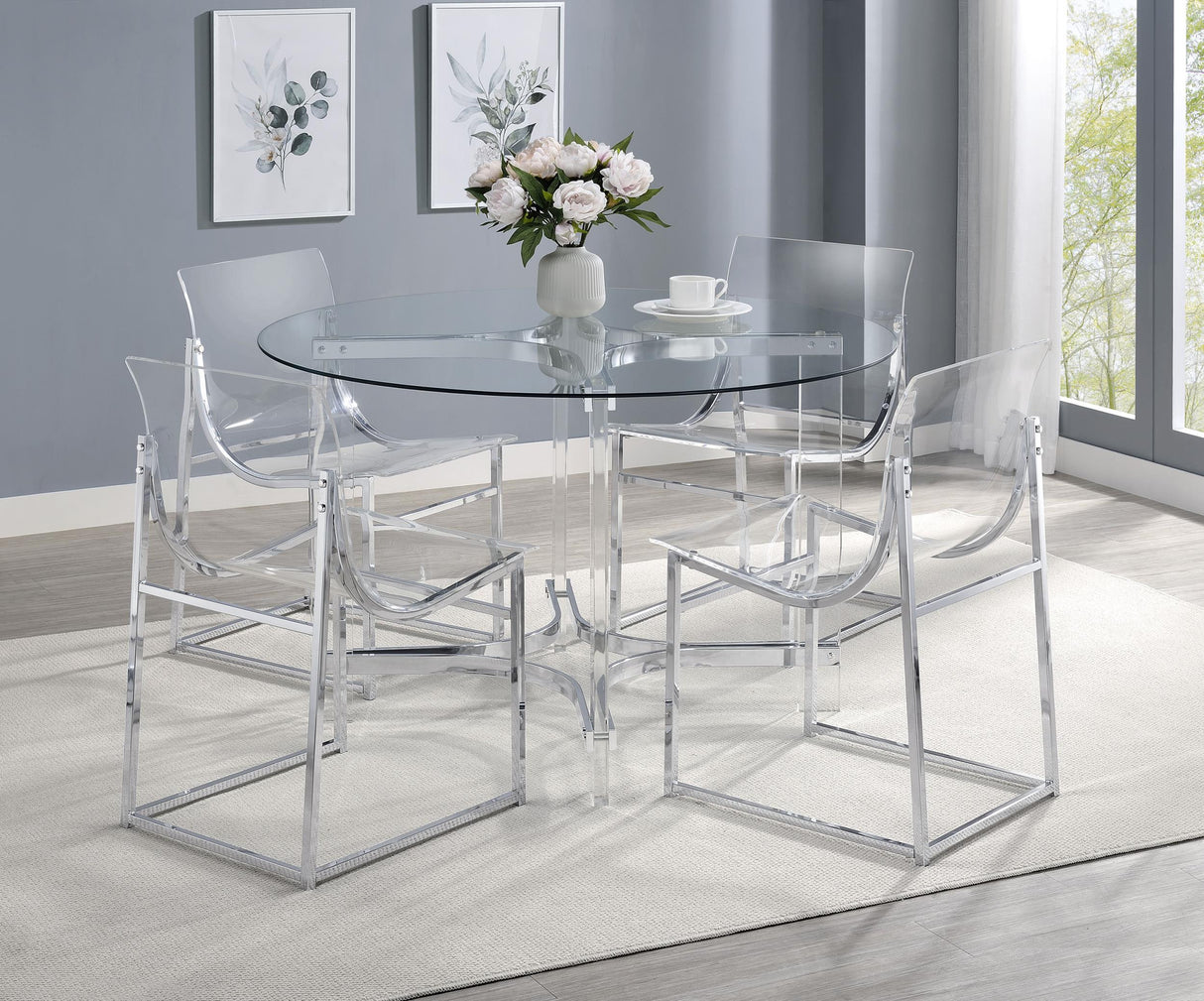 Adino Chrome 47-inch Round Glass Top Acrylic Dining Table from Coaster - Luna Furniture