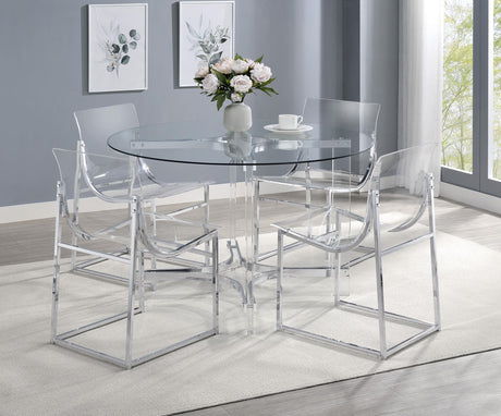Adino Chrome 47-inch Round Glass Top Acrylic Dining Table from Coaster - Luna Furniture