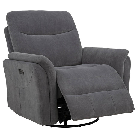 Adler Charcoal Gray Upholstered Power Swivel Glider Recliner from Coaster - Luna Furniture