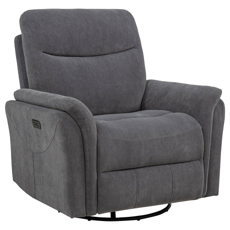 Adler Charcoal Gray Upholstered Power Swivel Glider Recliner from Coaster - Luna Furniture