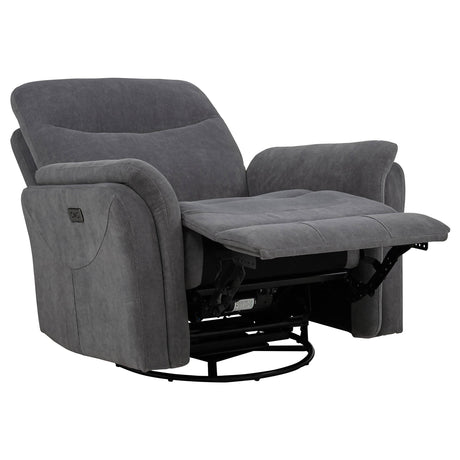 Adler Charcoal Gray Upholstered Power Swivel Glider Recliner from Coaster - Luna Furniture