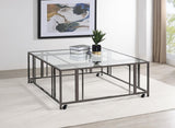 Adri Black Nickel Square Glass Top Coffee Table with Casters from Coaster - Luna Furniture