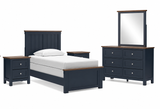 Landocken Brown/Blue Twin Panel Bed with Mirrored Dresser and 2 Nightstands from Ashley - Luna Furniture