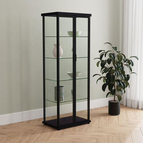 Aero Black 5-Shelf Display Curio Cabinet with LED and Clear Tempered Glass Shelves from Coaster - Luna Furniture