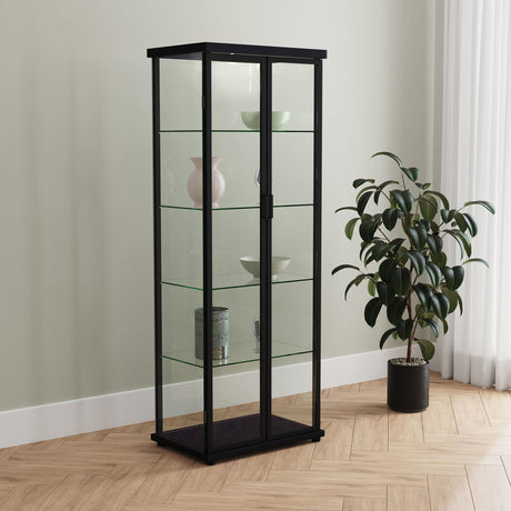 Aero Black 5-Shelf Display Curio Cabinet with LED and Clear Tempered Glass Shelves from Coaster - Luna Furniture