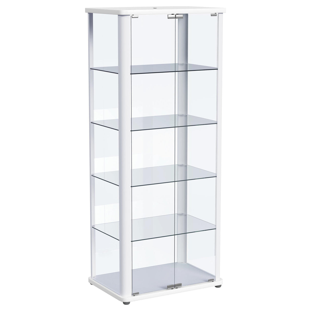 Aero Glossy White 5-Shelf Display Curio Cabinet with LED and Clear Tempered Glass Shelves from Coaster - Luna Furniture