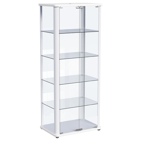Aero Glossy White 5-Shelf Display Curio Cabinet with LED and Clear Tempered Glass Shelves from Coaster - Luna Furniture