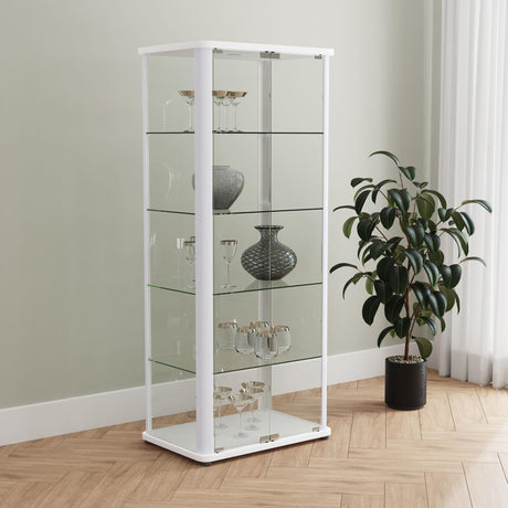 Aero Glossy White 5-Shelf Display Curio Cabinet with LED and Clear Tempered Glass Shelves from Coaster - Luna Furniture