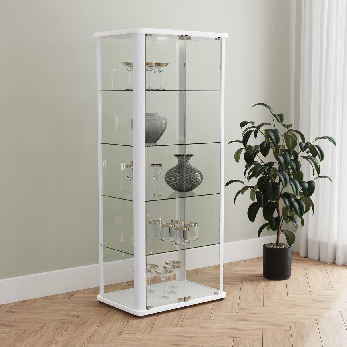Aero Glossy White 5-Shelf Display Curio Cabinet with LED and Clear Tempered Glass Shelves from Coaster - Luna Furniture