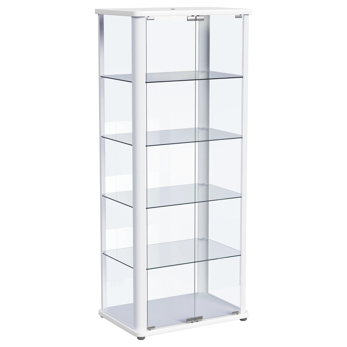 Aero Glossy White 5-Shelf Display Curio Cabinet with LED and Clear Tempered Glass Shelves from Coaster - Luna Furniture