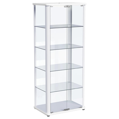 Aero Glossy White 5-Shelf Display Curio Cabinet with LED and Clear Tempered Glass Shelves from Coaster - Luna Furniture