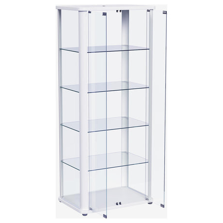 Aero Glossy White 5-Shelf Display Curio Cabinet with LED and Clear Tempered Glass Shelves from Coaster - Luna Furniture