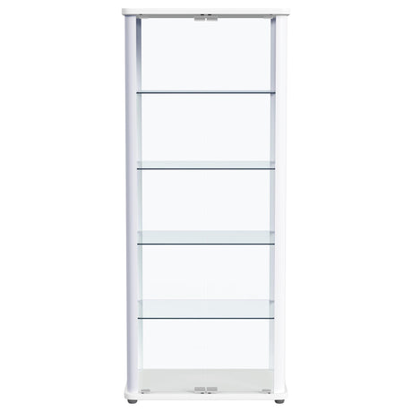 Aero Glossy White 5-Shelf Display Curio Cabinet with LED and Clear Tempered Glass Shelves from Coaster - Luna Furniture