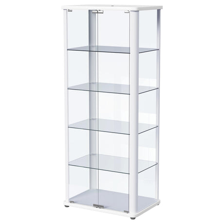 Aero Glossy White 5-Shelf Display Curio Cabinet with LED and Clear Tempered Glass Shelves from Coaster - Luna Furniture