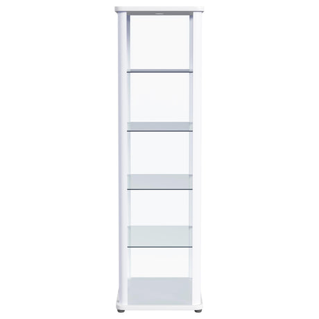 Aero Glossy White 5-Shelf Display Curio Cabinet with LED and Clear Tempered Glass Shelves from Coaster - Luna Furniture