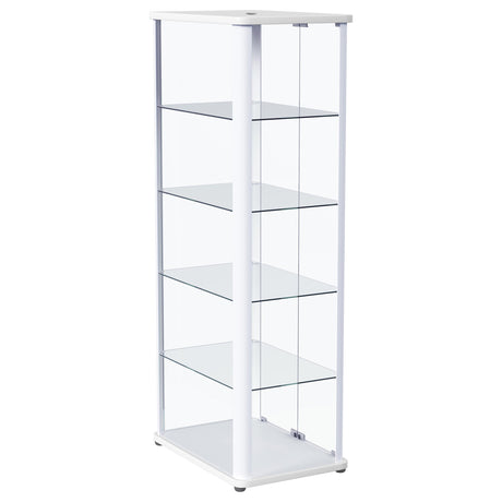 Aero Glossy White 5-Shelf Display Curio Cabinet with LED and Clear Tempered Glass Shelves from Coaster - Luna Furniture