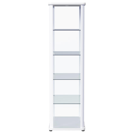 Aero Glossy White 5-Shelf Display Curio Cabinet with LED and Clear Tempered Glass Shelves from Coaster - Luna Furniture