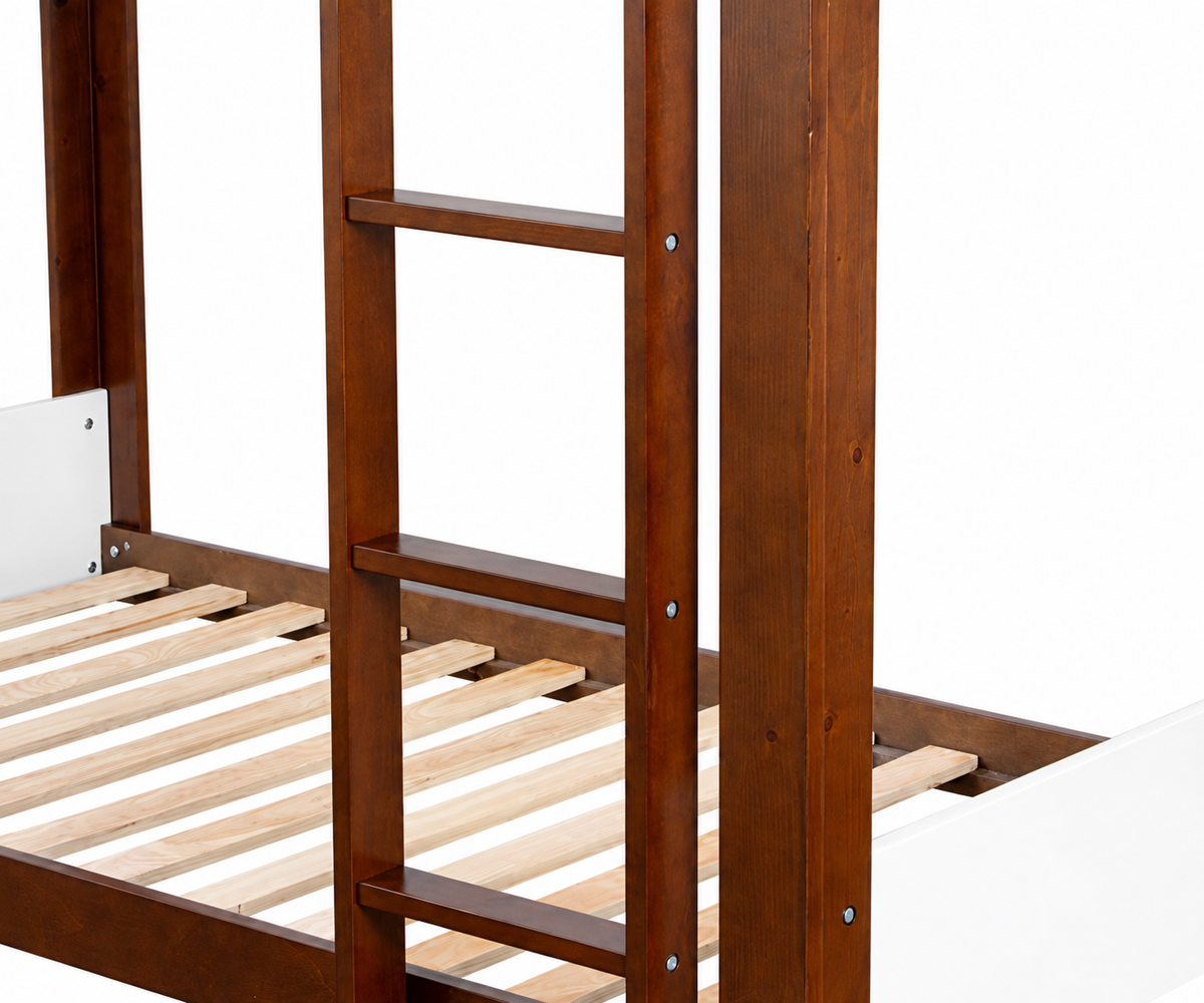 Terri White/Dark Cherry Twin-over-Twin Bunk Bed with Mattresses