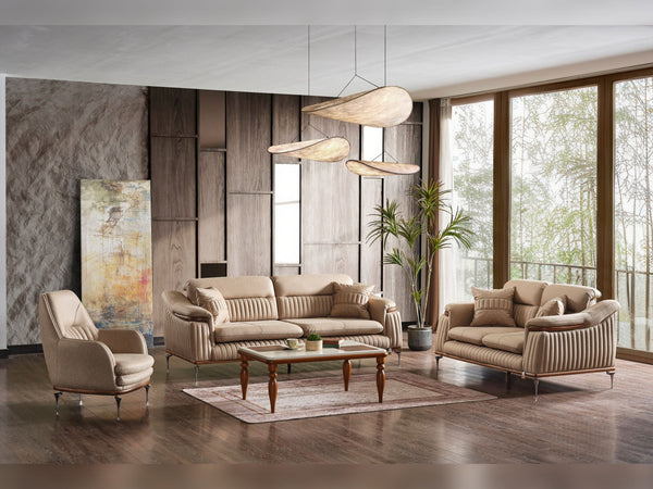 Ahsen Beige 3-Piece Living Room Set (Sofa & Loveseat & Chair)