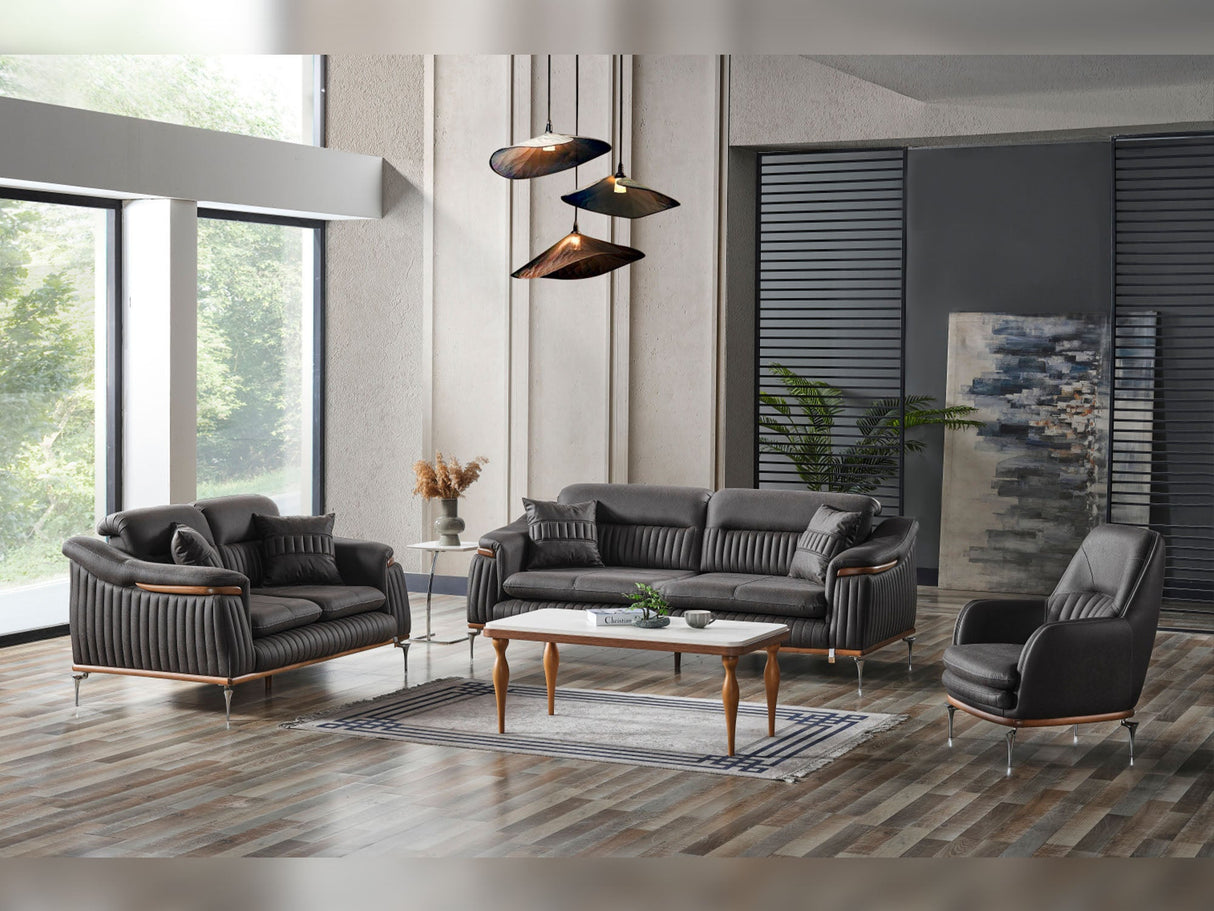 Ahsen Dark Gray 3-Piece Living Room Set (Sofa & Loveseat & Chair) from Furnia - Luna Furniture
