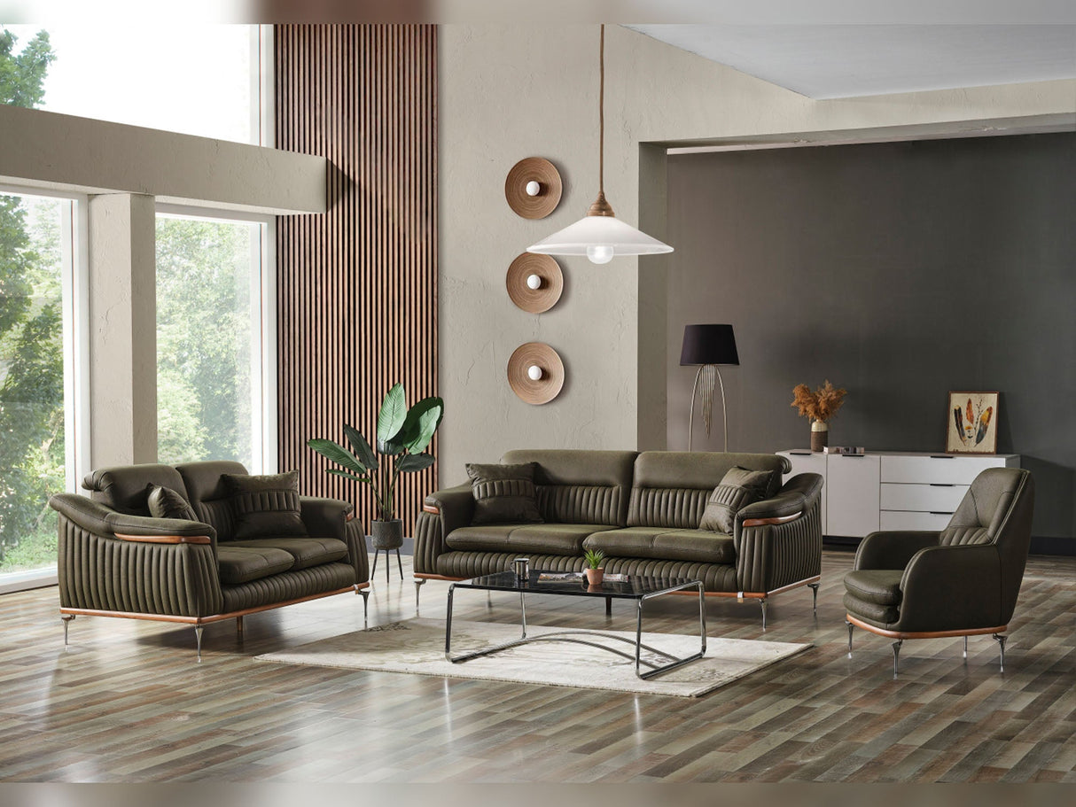 Ahsen Khaki 3-Piece Living Room Set (Sofa & Loveseat & Chair) from Furnia - Luna Furniture