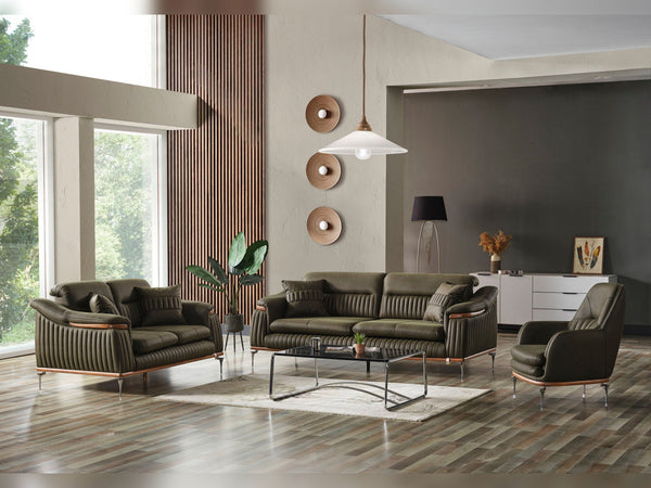 Ahsen Khaki 3-Piece Living Room Set (Sofa & Loveseat & Chair)