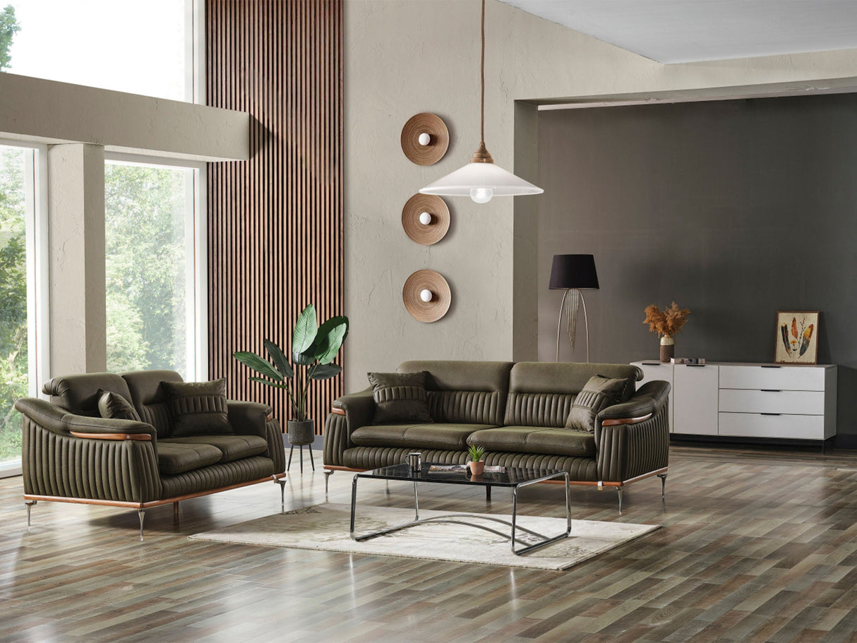 Ahsen Khaki 3-Piece Living Room Set (Sofa & Loveseat & Chair) from Furnia - Luna Furniture