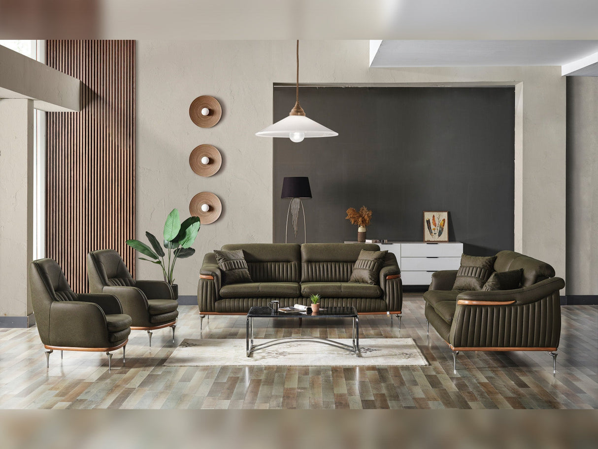 Ahsen Khaki 3-Piece Living Room Set (Sofa & Loveseat & Chair) from Furnia - Luna Furniture