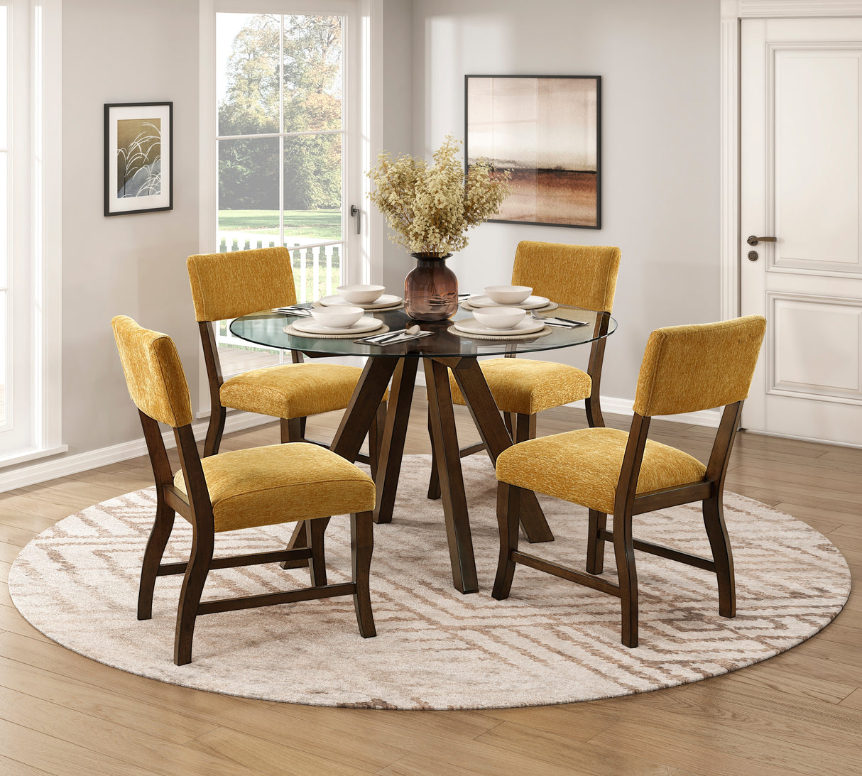 Aiden Mustard 5-Piece Round Dining Room Set from Homelegance - Luna Furniture