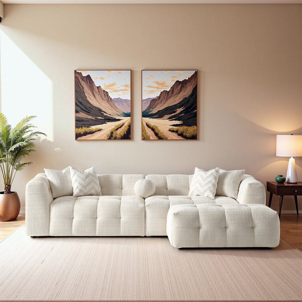 Alana Ivory Tufted Chenille Modular Sectional Sofa